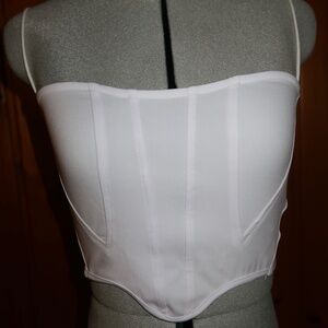 NEW White Corset Style Bustier Crop Top with Spaghetti Straps Structured Bodice